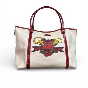 Gucci Vintage Tattoo Tote | Y2K Sacred Heart Swallow Canvas Bag